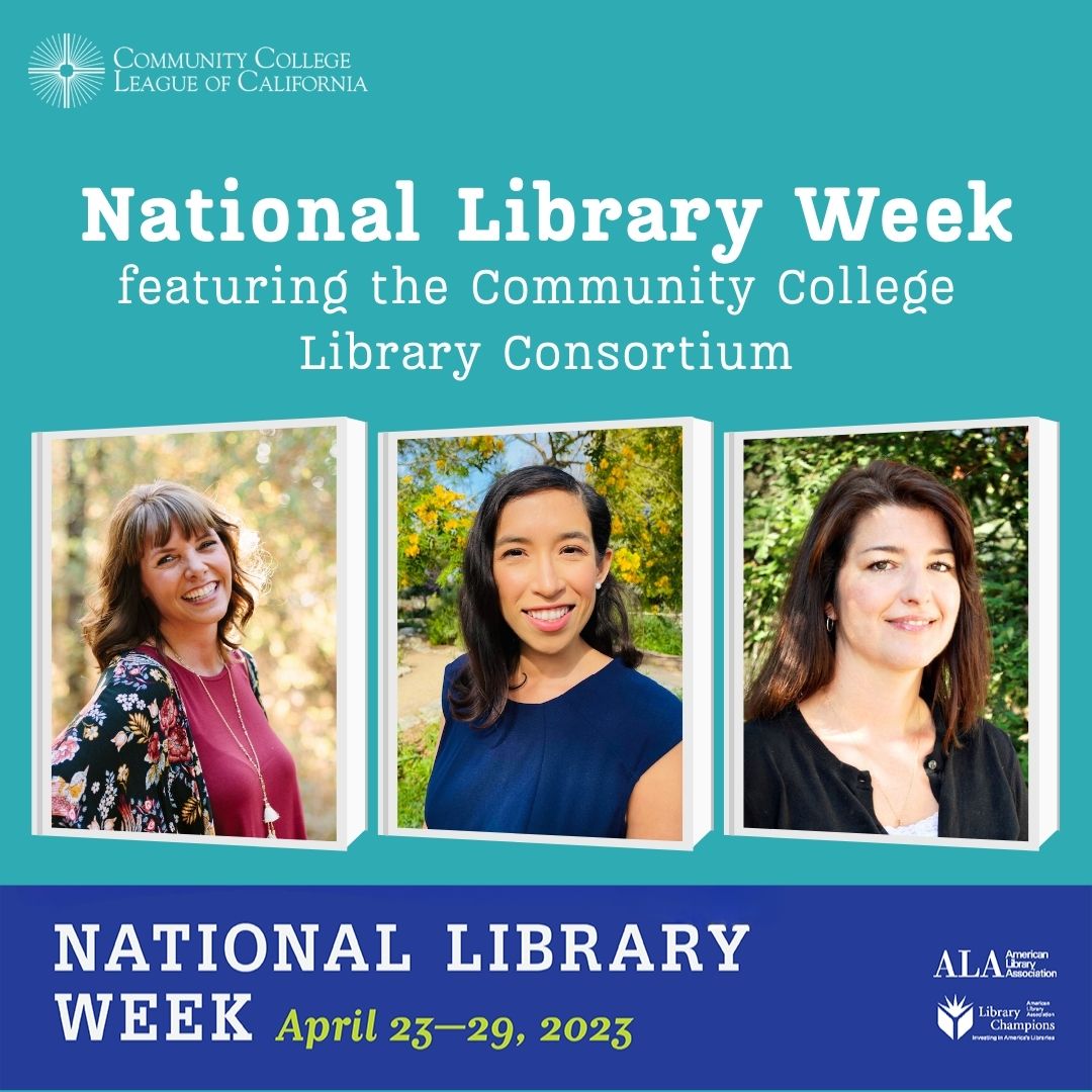 library consortium feature for national library week with photos of three library staff members